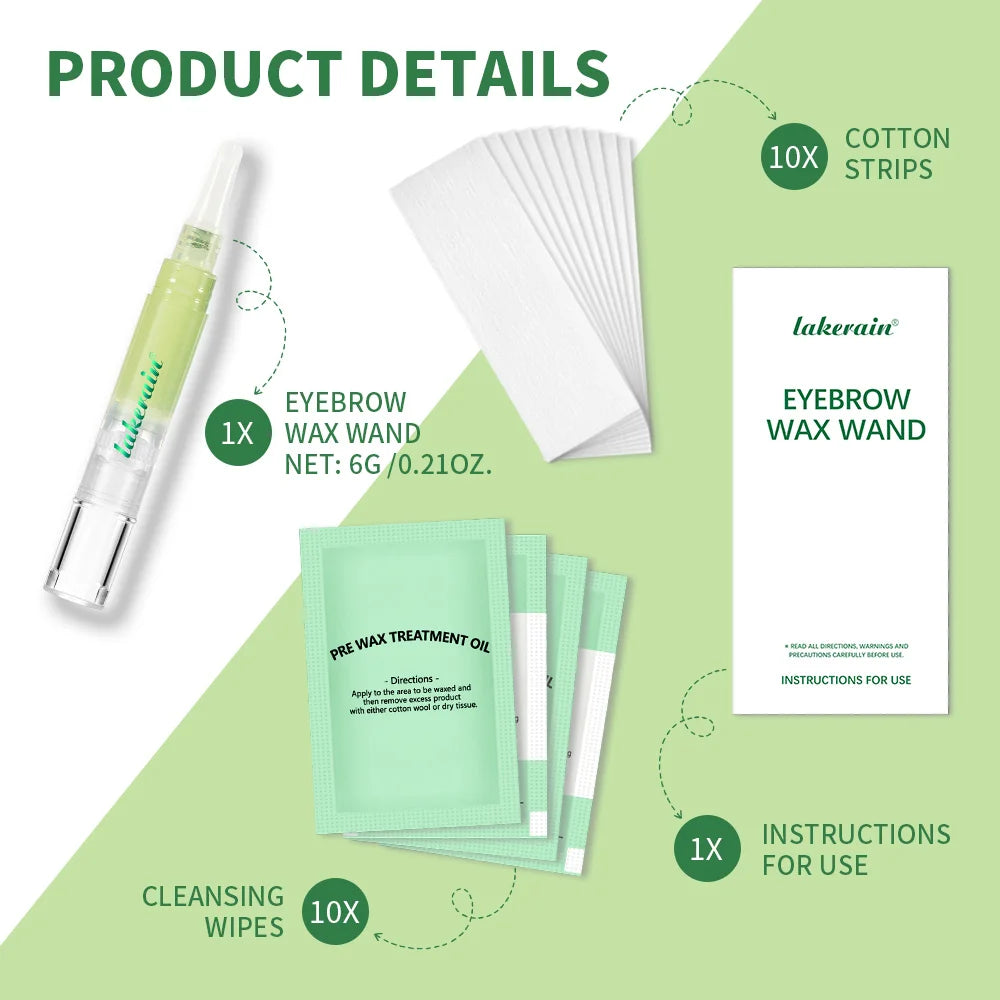 Lakerain Eyebrow Wax Wand Gentle Wax Formula Easy DIY Salon Long-lasting Smooth Hair Free Skin Eyebrow Facial Hair Removal Set Oasis Select