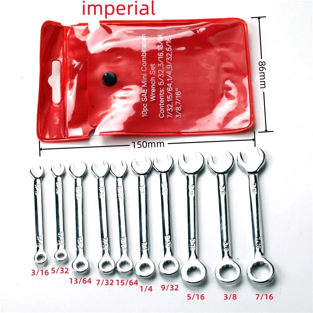 SLADE 10-Pc Mini Spanner Wrench Set 4–11mm British & Metric Mini Spanner Wrench Set Oasis Select