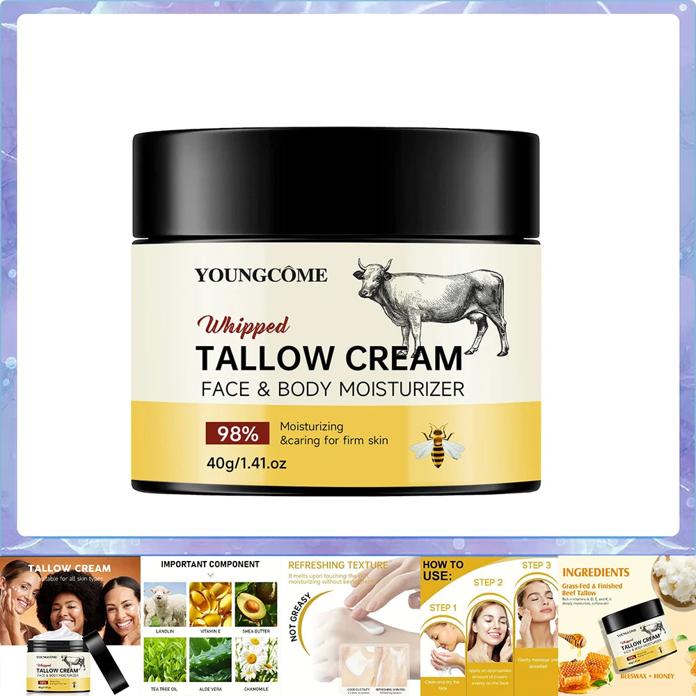Beef Tallow Paste Deeply Moisturizer Honey Balm Brightening Wrinkle Remover Grass Fed Tallow Wild Honey Face Body Cream Skin Oasis Select 40g
