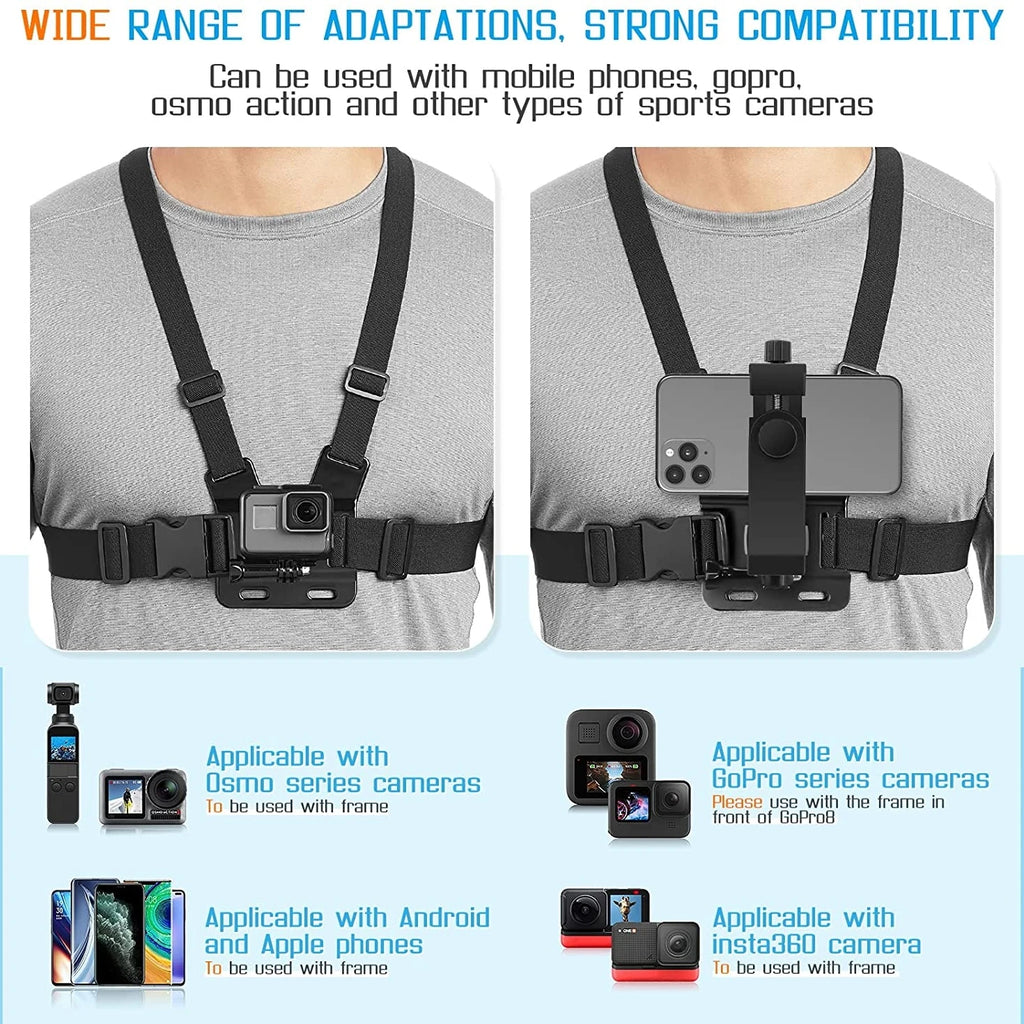 Phone & Action Camera Chest Strap Mount | 360° Clip