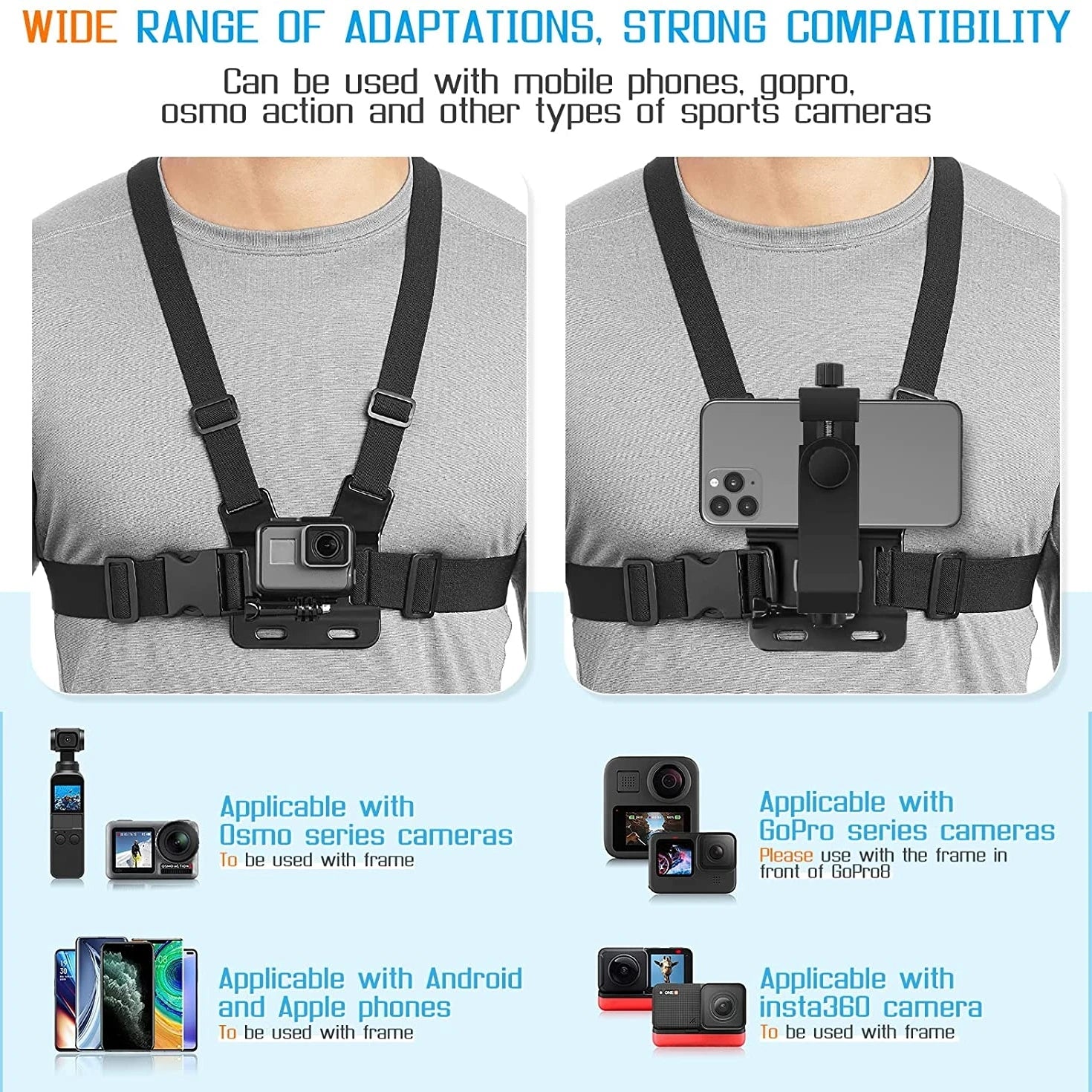 Phone & Action Camera Chest Strap Mount | 360° Clip