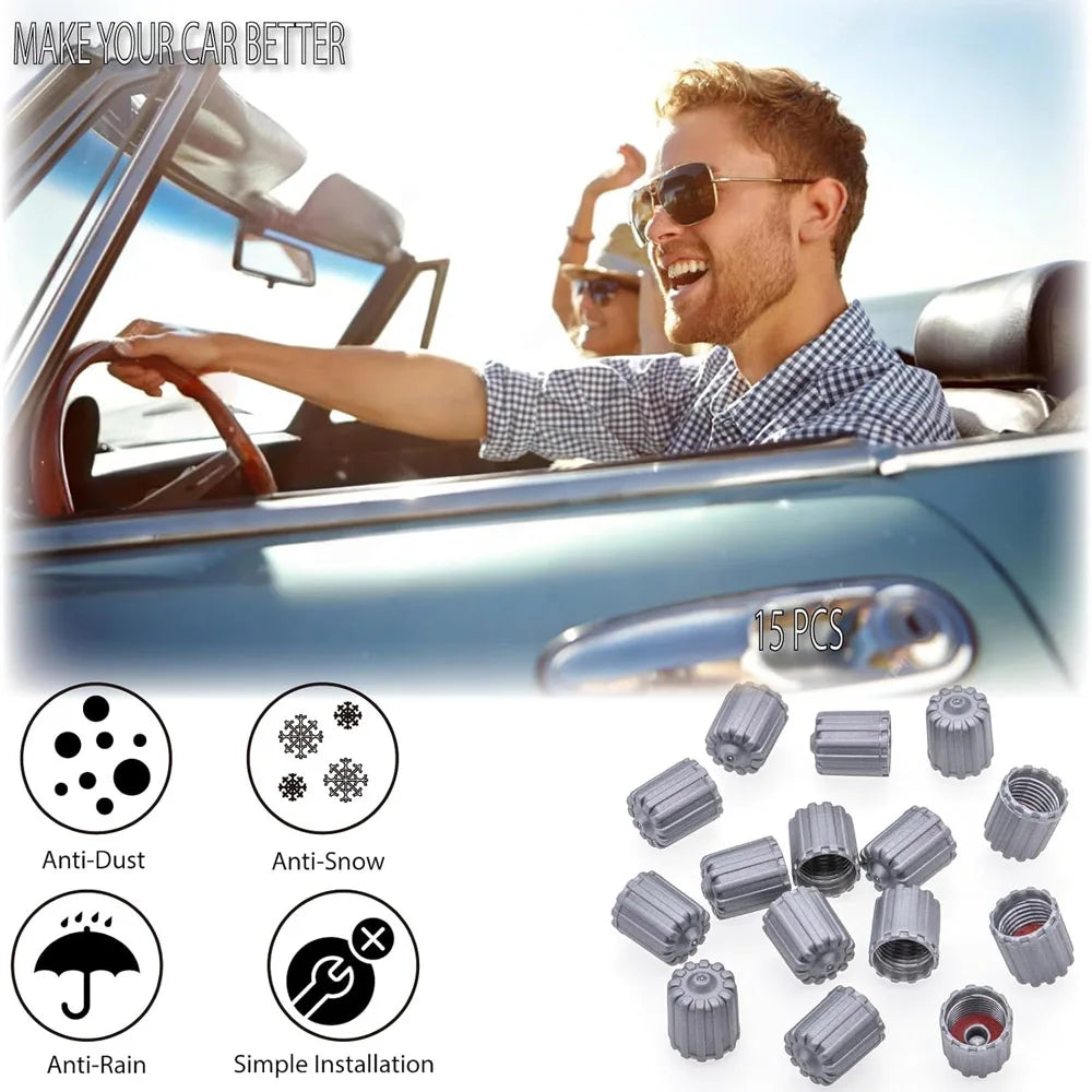 15PCS TPMS Plastic Wheel Tire Valve Stem Caps, with O-Ring Rubber Seal for Cars, SUV, Trucks, Bikes, Motorcycles, Bicycles Oasis Select