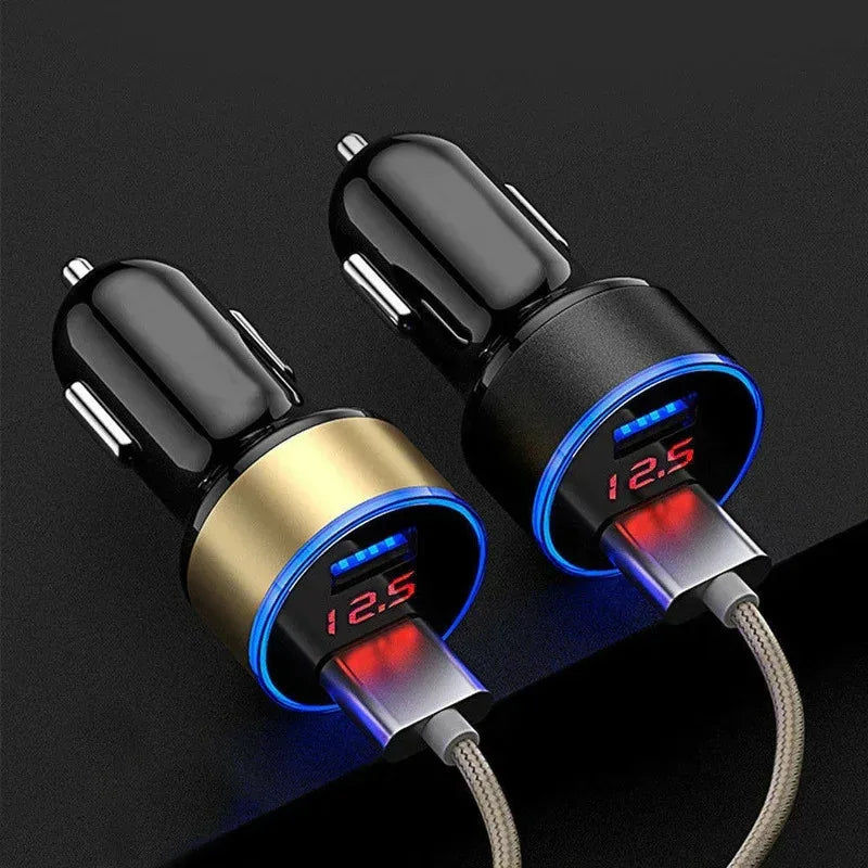 1/2pcs Car Charger For Cigarette Lighter Smart Phone USB Adapter Mobile Phone Charger Dual USB Digital Display Voltmeter Oasis Select