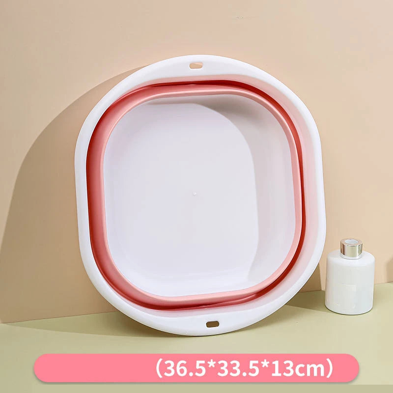 Plastic Folding Basins Portable Wash Basins Folding Laundry Tub Adult Baby Bath Basin Bathroom Kitchen Accessories Wash Basin Oasis Select pink-L