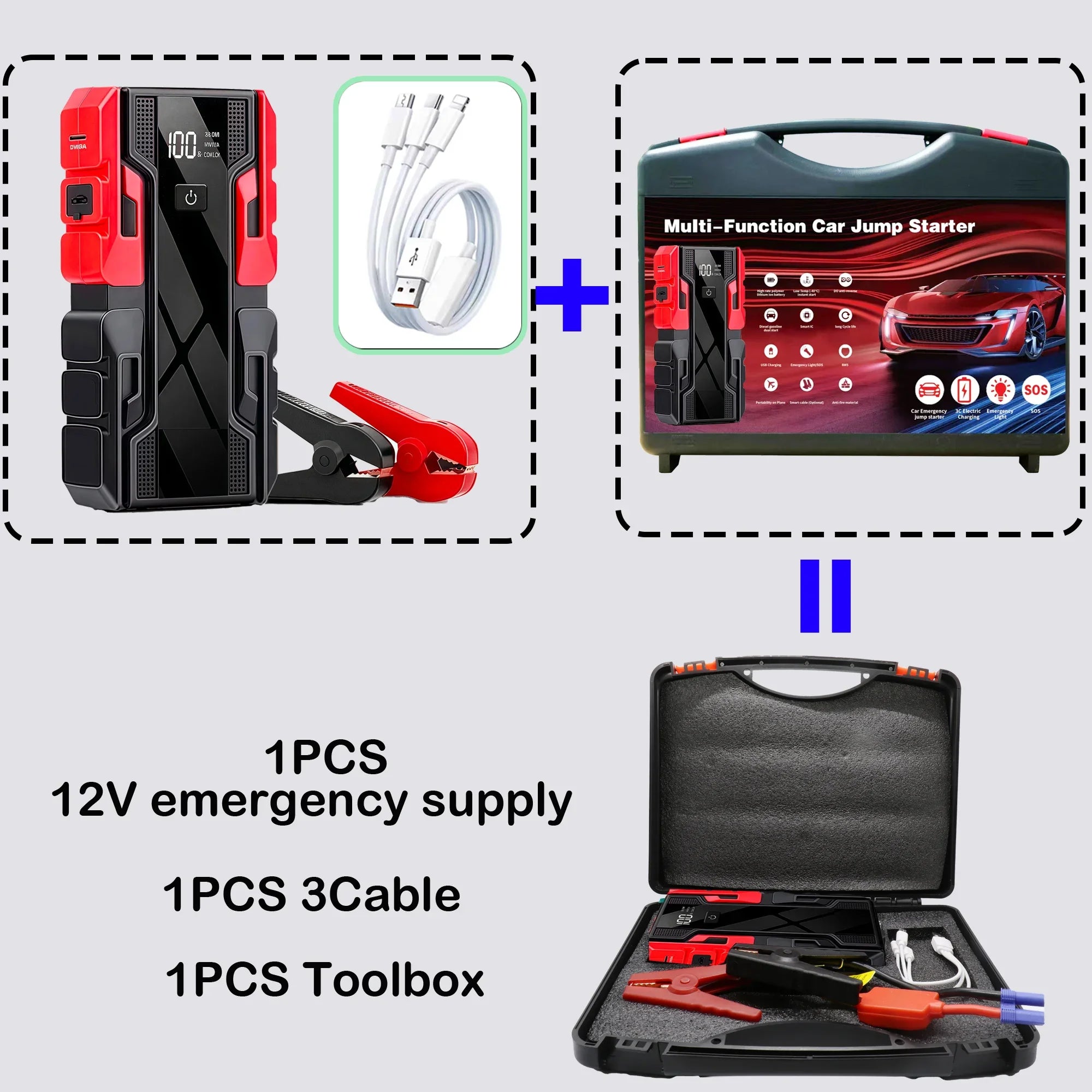12V Car Jump Starter , 3000A Peak 99800mAh Portable Power Bank ,12V Auto Battery Booster with LCD Display, Emergency LED Light Oasis Select 3000A-99800mAh 1