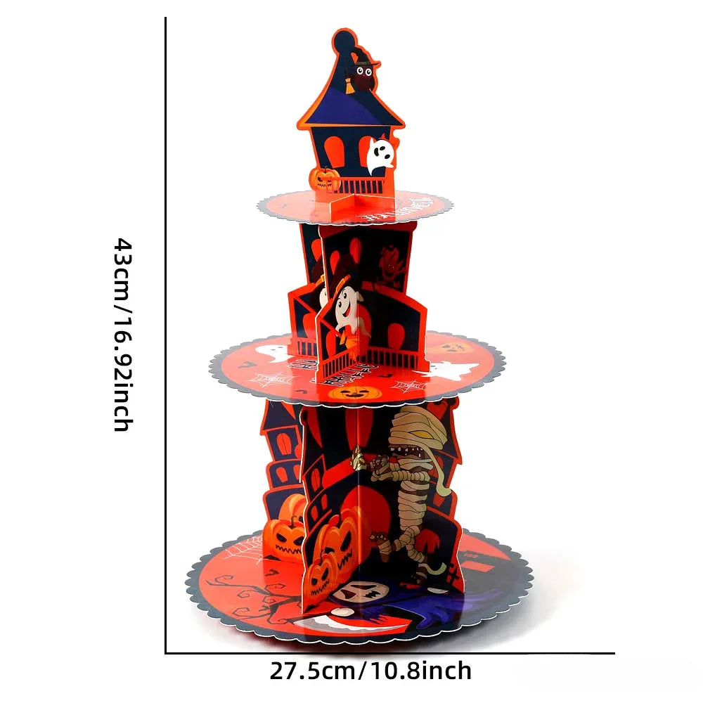 Halloween Hand-folded Assembled Cake Stand Holiday Party Decoration Paper Three-layer Dessert Tray Decoration Oasis Select 02