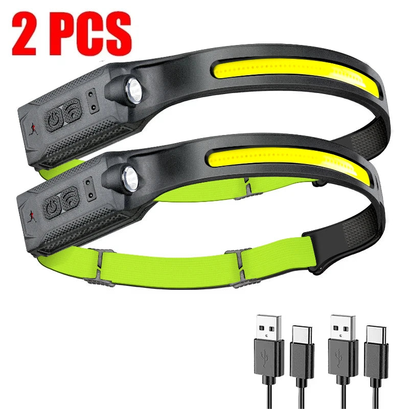 COB LED Sensor Headlamp USB Rechargeable – Camping & Fishing