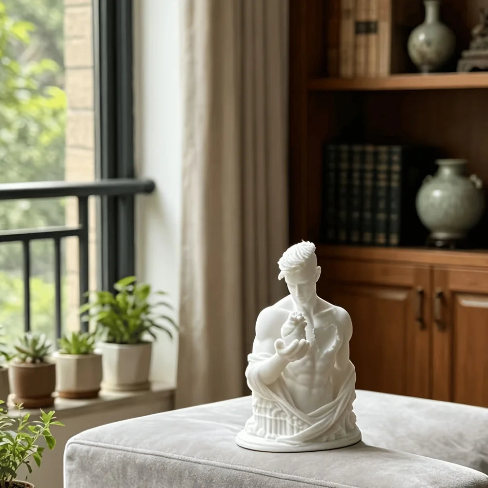 Broken Chest Male Bust Figurines 3D Printed Man Holding Anatomical Heart Sculpture Art Tabletop Decor for Home Office Desk Study Oasis Select