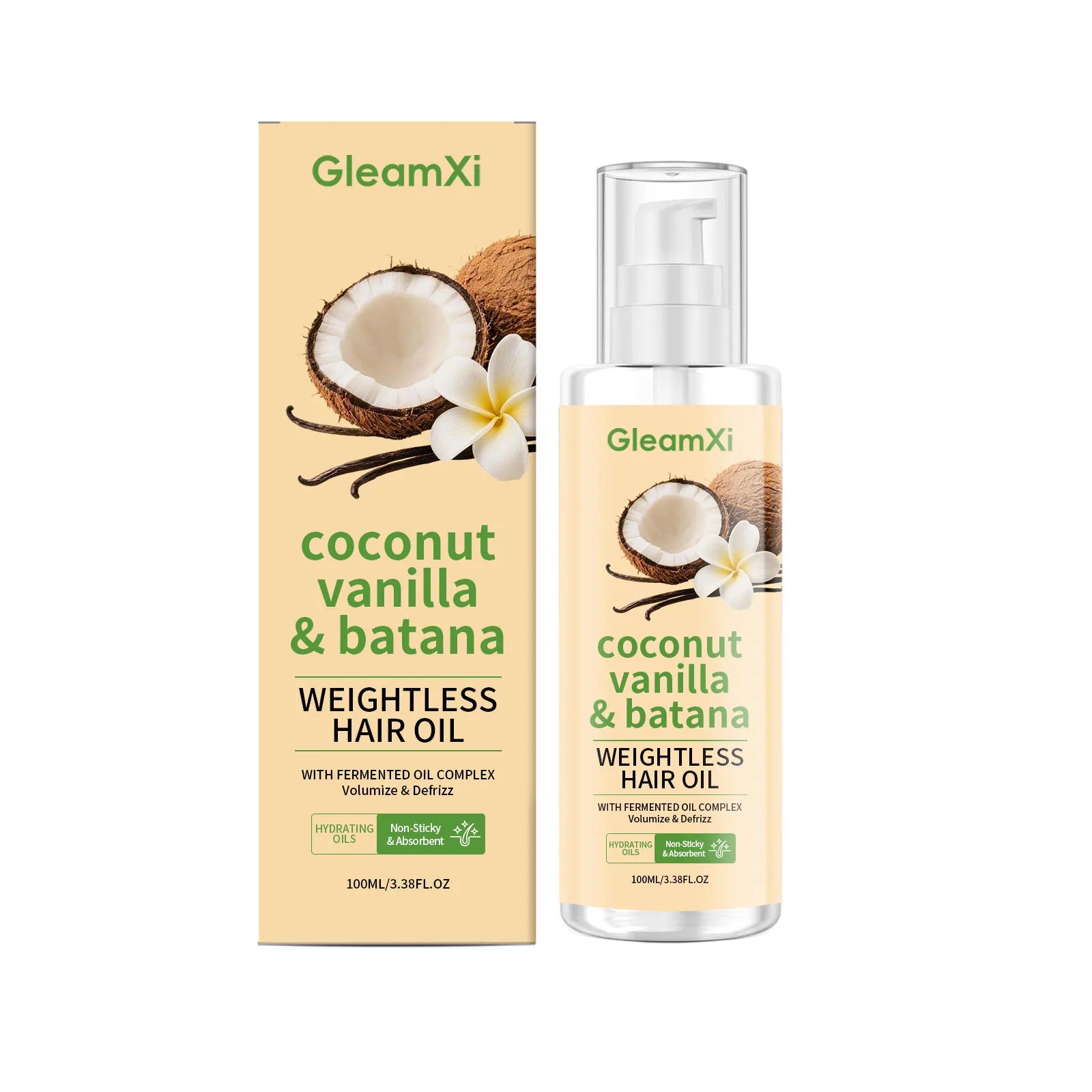 Coconut Vanilla & Batana Hair Oil Volumizing Serum for Frizzy, Dry & Damaged Hair Adds Shine Reduce Frizz Daily Nourishing Hair Oasis Select 100ml boxed