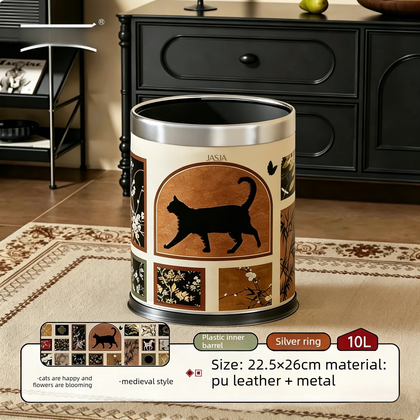 Trash Can Mid Ancient Style Open Top Double Inner Outer Bucket Retro High End Appearance Household Living Room Waste Storage Oasis Select C