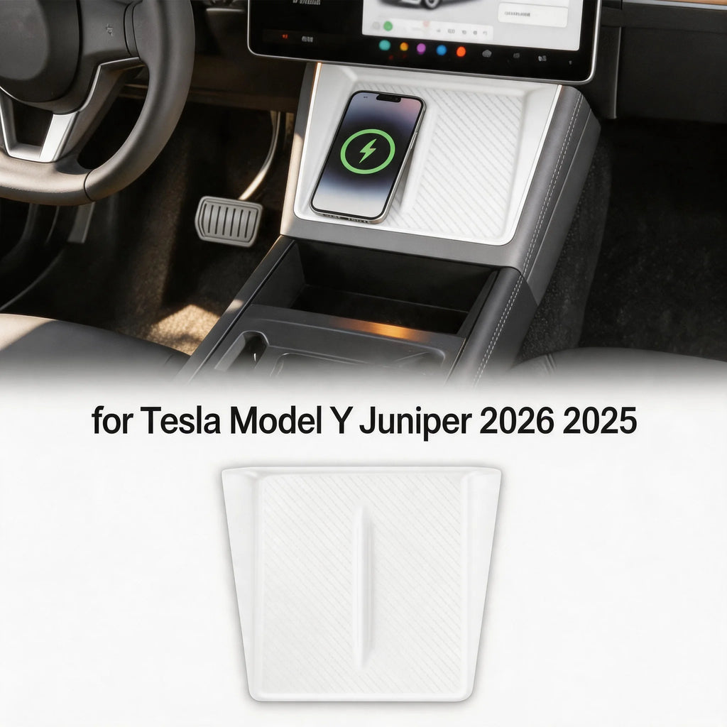 Dustproof Waterproof Wireless Charging Pad for 2025-2026 Model Y Juniper Ultra-Thin Silicone Mat Cover Interior Accessories Oasis Select TPE WHITE