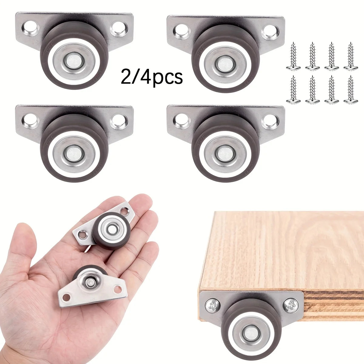 2/4pcs side mounted casters, 1.25 inch small wheels for furniture, drawers, trays, DIY projects, non-rotating, with two screws Oasis Select