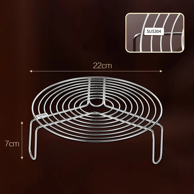 304 Stainless Steel Round Steamer Rack Kitchen Multifunction Pot Steaming Tray Dumplings Eggs Grill Stand Pressure Cooker Trivet Oasis Select B 22cm
