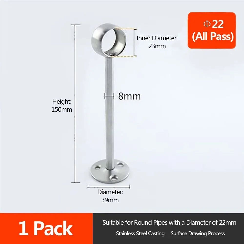 Stainless Steel Pipe Bracket 19/22/25mm | Wardrobe & Curtain Rod