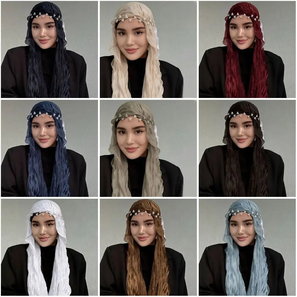 High Qulaity Solid Color Silk Scarf Shining Ruffled Edge Sunscreen shawl Soft Long Chiffon Hijab Veil Outdoor Oasis Select