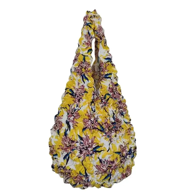 Flower Expansion Fold Pleated Flexible Stretch Mini Shopping Bag Large Capacity Bubble Elastic Portable Handbag Storage Bag Oasis Select A17