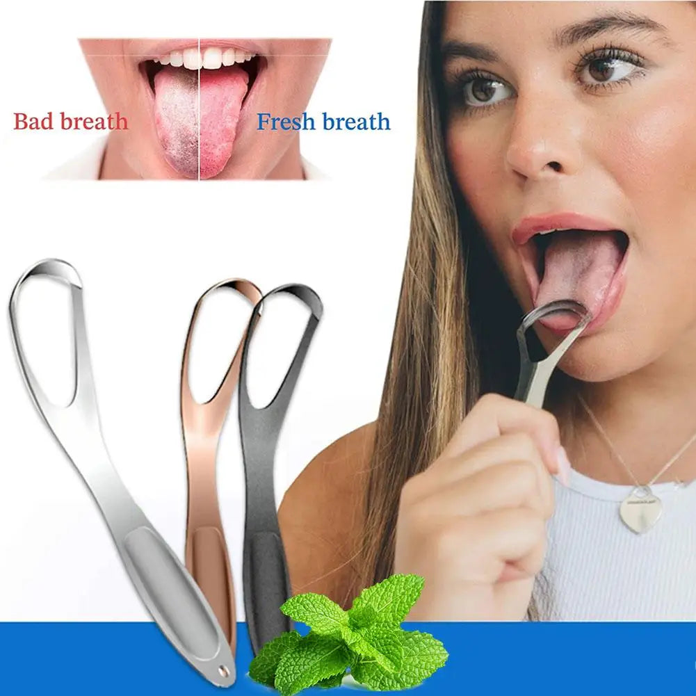 Stainless Steel Tongue Scraper Fan-Shaped Tongue Cleaner for Fresh Breath, Oral Hygiene Care Tool Coated Tongue Toothbrush Oasis Select