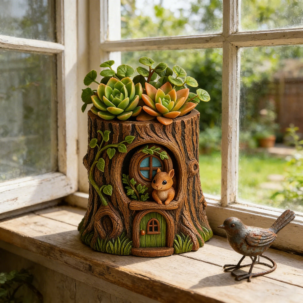 Fairy Tale Tree Stump Squirrel Planter Silicone Mold DIY Cement Resin Succulent Pot Desktop Decor Garden Ornament Oasis Select