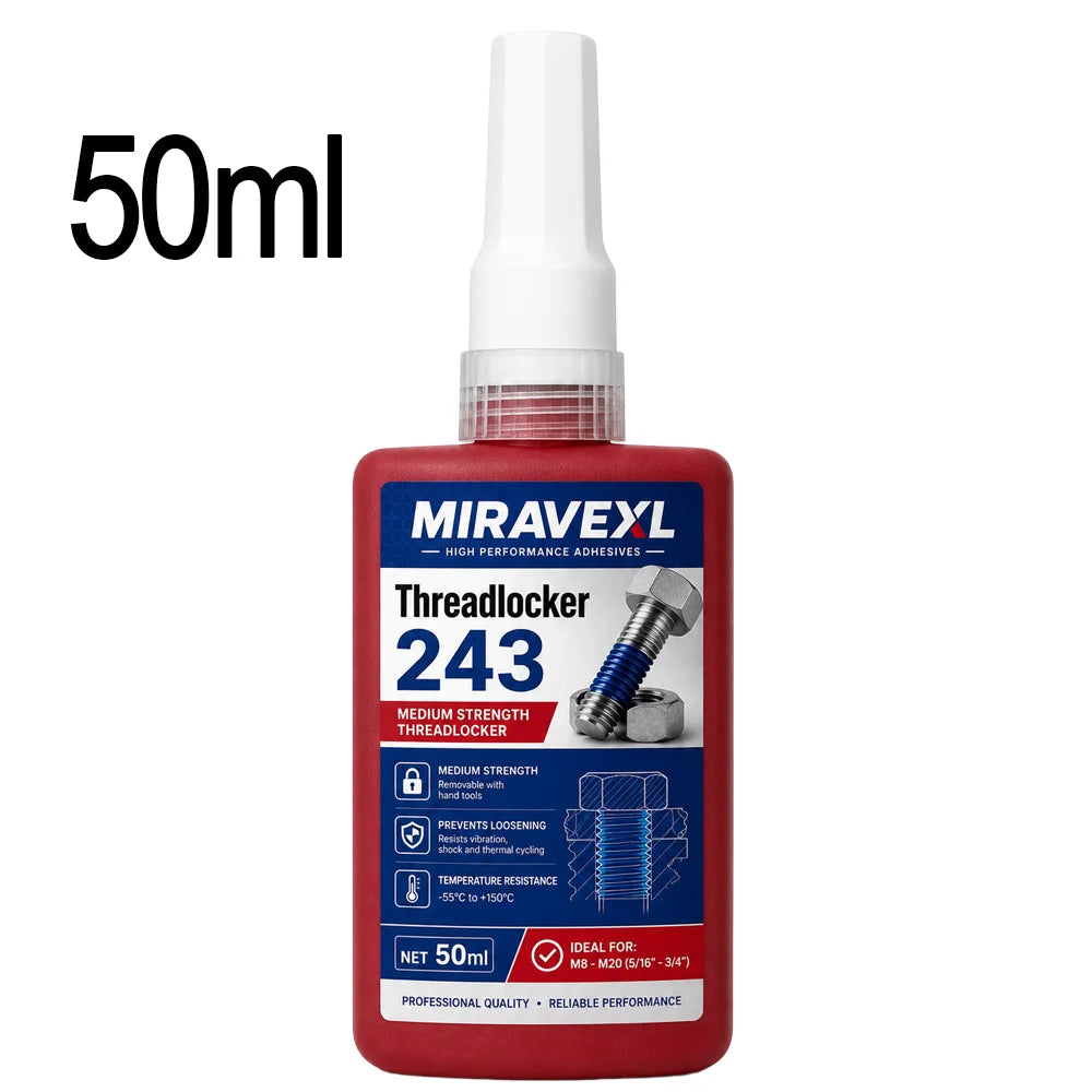 MIRAVEXL Threadlocker 243 Medium Strength Screw Glue Anaerobic Adhesive for Bolts NutsThreads Removable Anti Loose 10ml 50mlKit Oasis Select 50ml-1 bottle