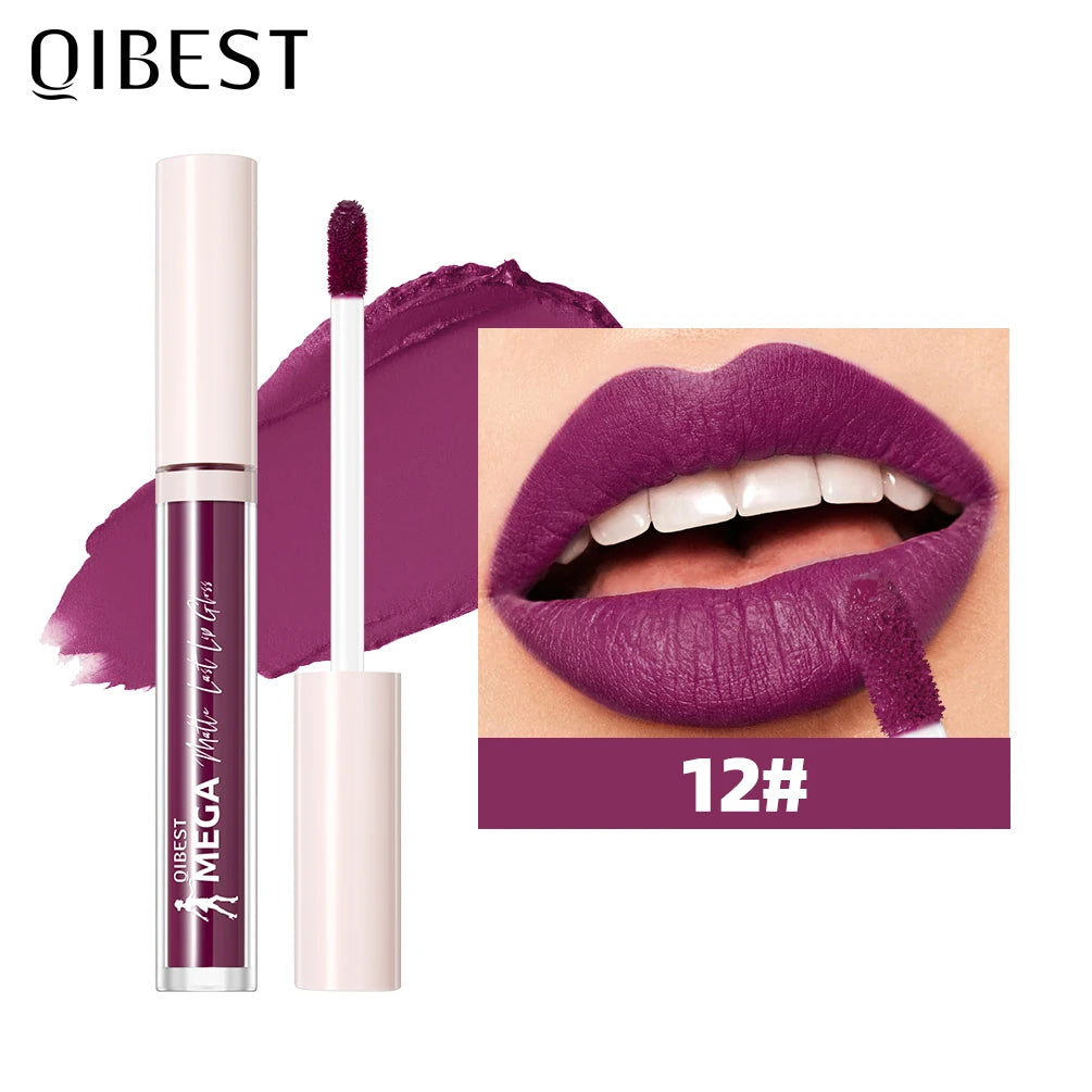 QIBEST 24 Colors Matte Lipgloss Waterproof Lasting Liquid Lipstick Nude Purple Lip Tint Makeup Lip Glaze Cosmetics Red Lip Stain Oasis Select 12