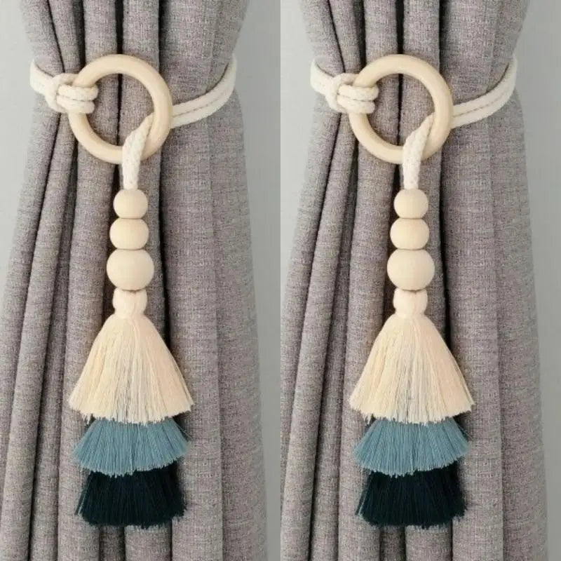 1/2Pcs Tassel Curtain Tie Backs Wooden Bead Curtain Tiebacks,Bohemian Curtain Clasp, Curtain Tiebacks Home Decorative Oasis Select A7