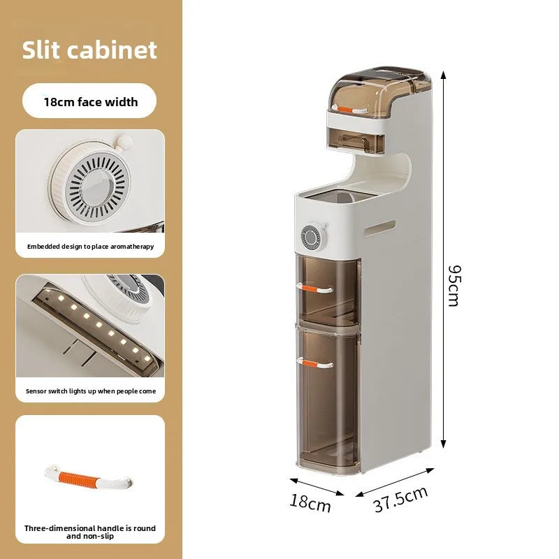 Multi-functional Drawer Type Crevice Cabinet, Kitchen Storage Rack, Bathroom, Narrow Slit With Light, Dust-proof Storage Cabinet Oasis Select 18cm-6-B