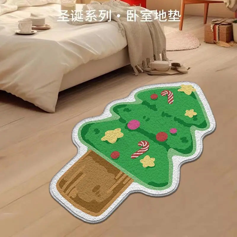 Nordic Irregular-shaped Christmas Series Faux Cashmere Floor MATS Home Decorative Bathroom Absorbent MATS Oasis Select Christmas tree-6 50x50cm
