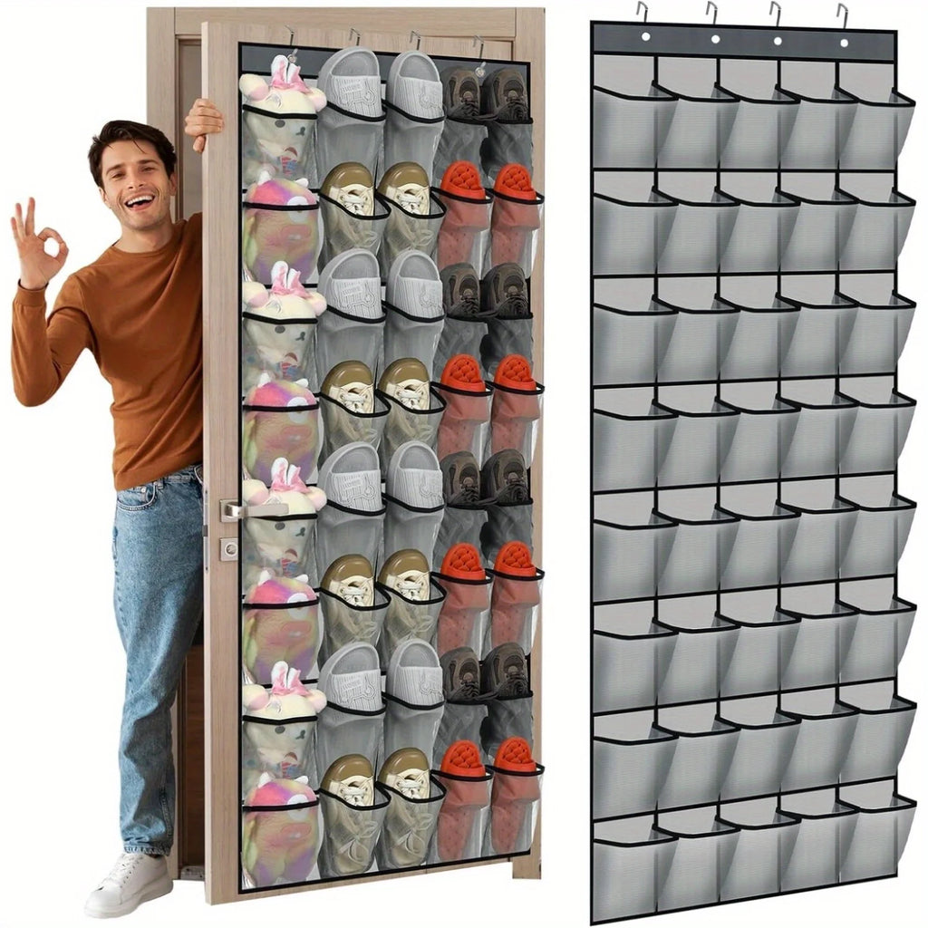 40-Pocket Over The Door Shoe Organizer, Large Mesh Hanging Rack with Nonslip Design, Gray Space-Saving Storage for Closet Dorm Oasis Select