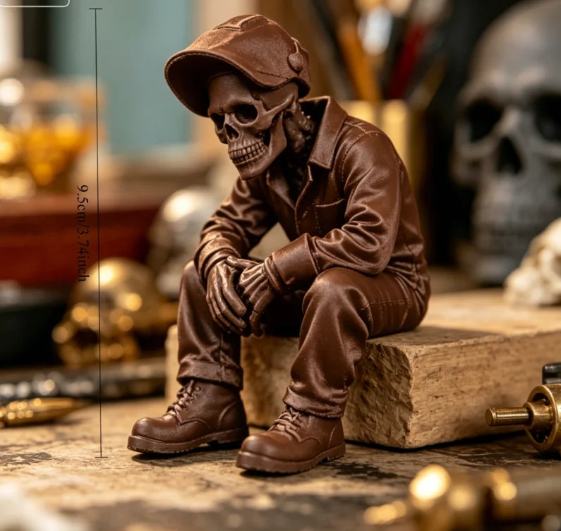Skeleton Electric Welding Worker Figurine Gothic Style Edge Sitter Statue Skull Ornament for Home Office DeskShelf Display Decor Oasis Select Worker brown 9.5x7x6.1cm