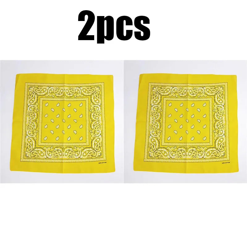 1/2pcs Bandana Kerchief Unisex Hip Hop Black Hair Band Neck Scarf Sports Headwear Wrist Wraps Head Square Print Handkerchief Oasis Select Yellow-2pcs