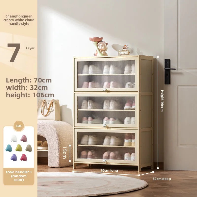 Cream wind dopamine shoe cabinet household simple door multi-layer dust storage shoe rack Oasis Select Seventh floor 70