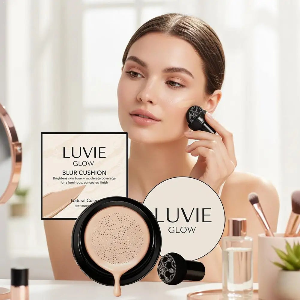 Glow Foundation Cushion, Mushroom Head Air Cushion BB Cream Face Makeup Foundation, Concealer Long-Lasting Even Skin Tone Oasis Select