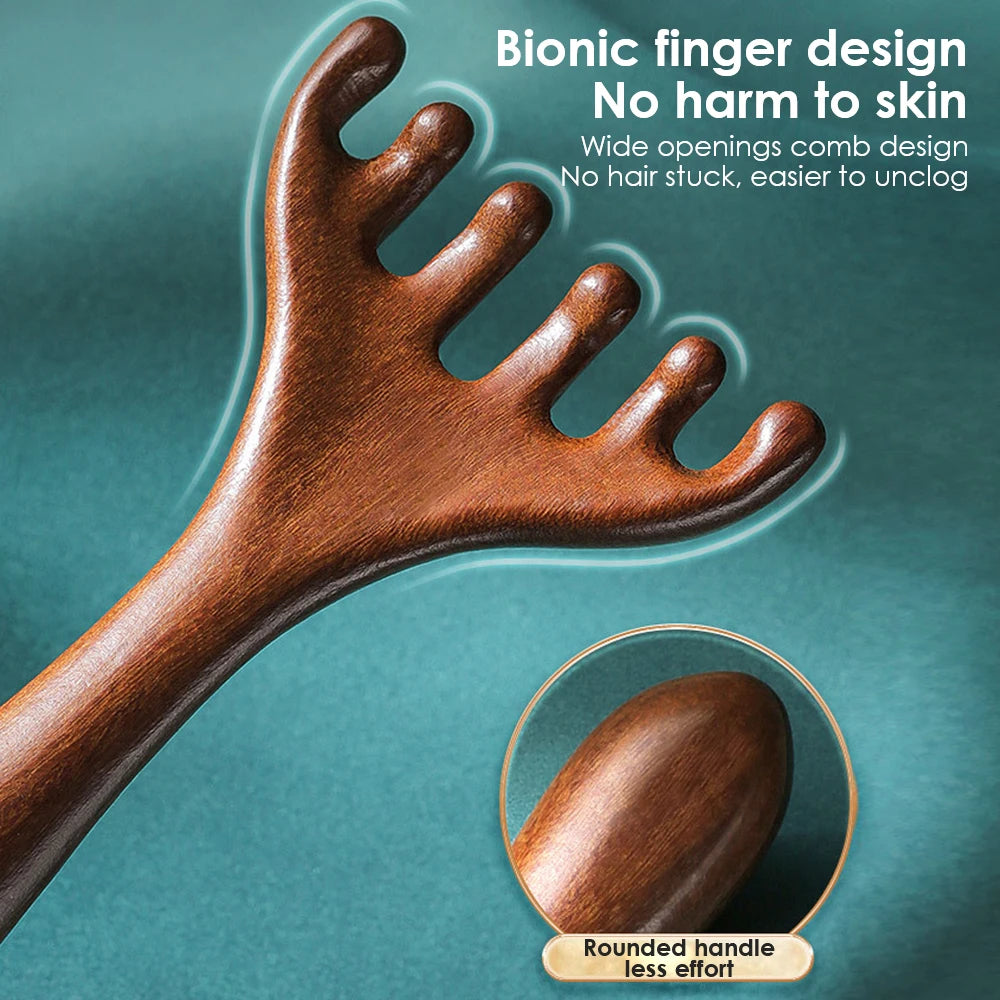 Sandalwood 6-Claw Head Massage Comb & Gua Sha Tool