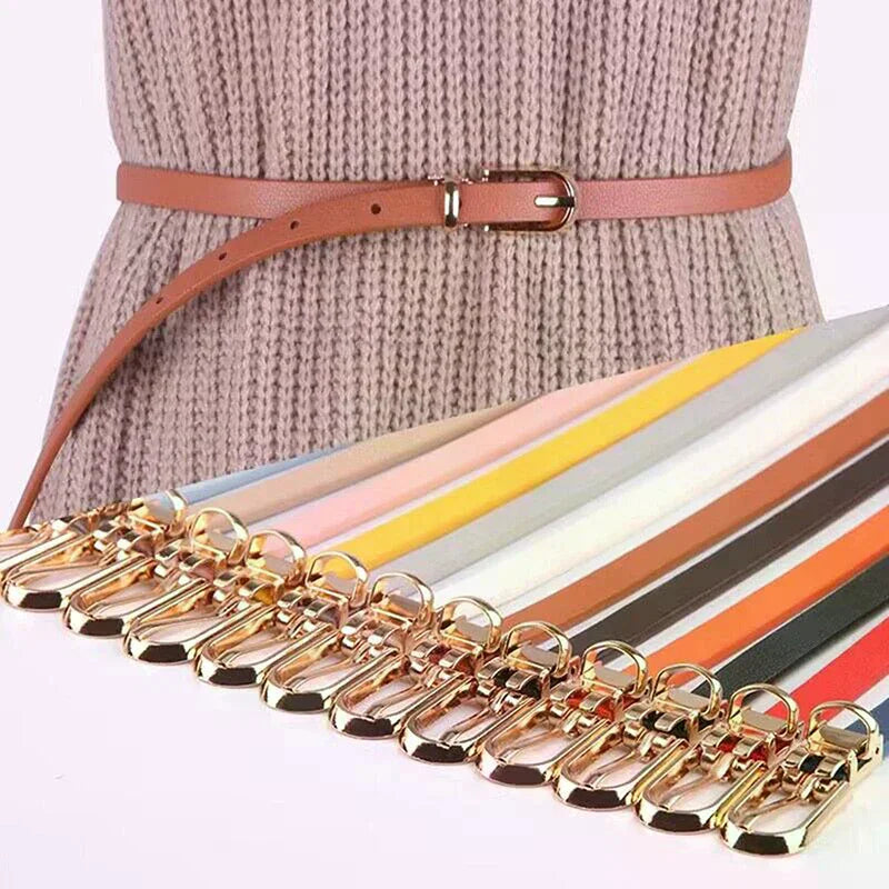 1PC Fashion Black White Gray Women Belts Thin Skinny Waistband Pin Buckle Adjustable Belt Summer Dress Jeans Strap Pu Belts Oasis Select