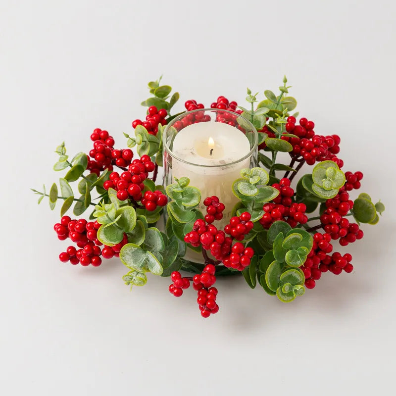 Eucalyptus Christmas Wreath Candle Ring Berry Candle Decorative Table Setting Accessories Candle Holder Wreath Oasis Select
