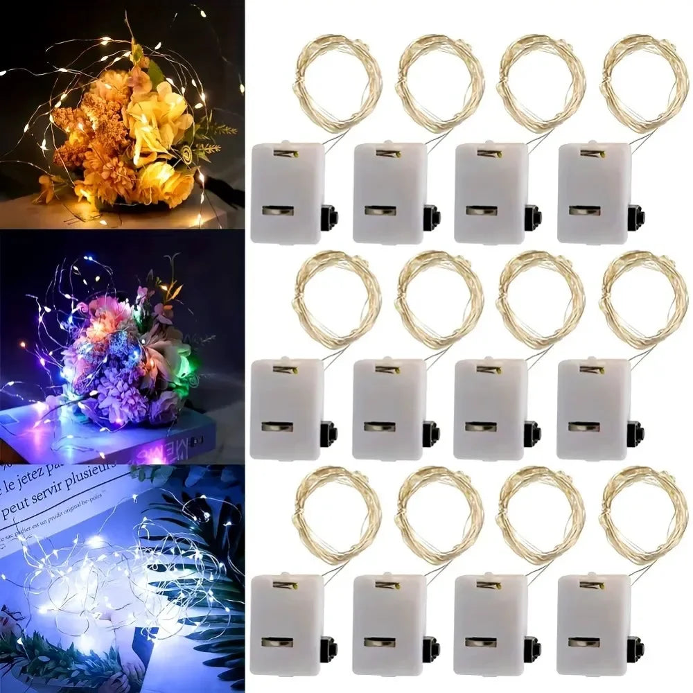 10/20pcs LED String Lights Copper Silver Wire Garland Light 3 Modes LR44 Battery Fairy Lights for Christmas Wedding Party Decor Oasis Select