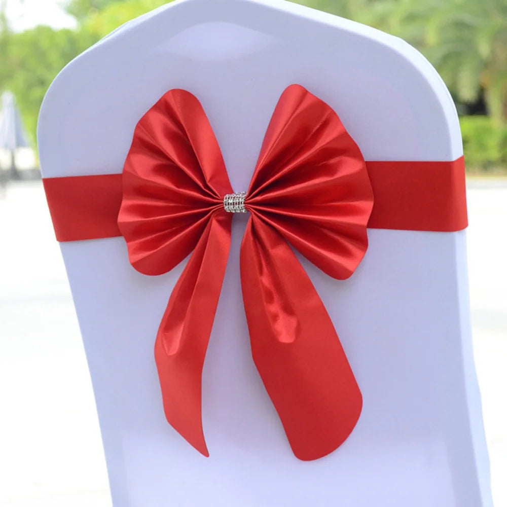 New Sashes Elastic Bow Tie Ready Made Chair Sashes Band For Wedding Party Hotel Banquet Event Decoration Oasis Select Red