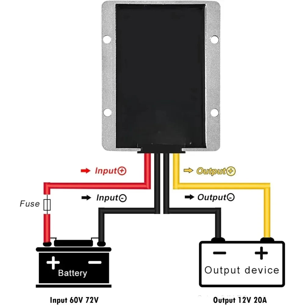 DC Regulator 60V 72V Step Down to 12V 20A Waterproof Converter Power Supply Module Buck Transformer for Golf Cart forklifts Car Oasis Select