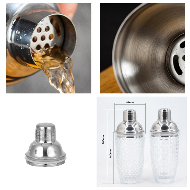Glass Cocktail Shaker Kit Crystal Cocktail Shaker, 17oz Martini Shaker with Leakproof Metallic Steel Lid&Strainer for Home Oasis Select