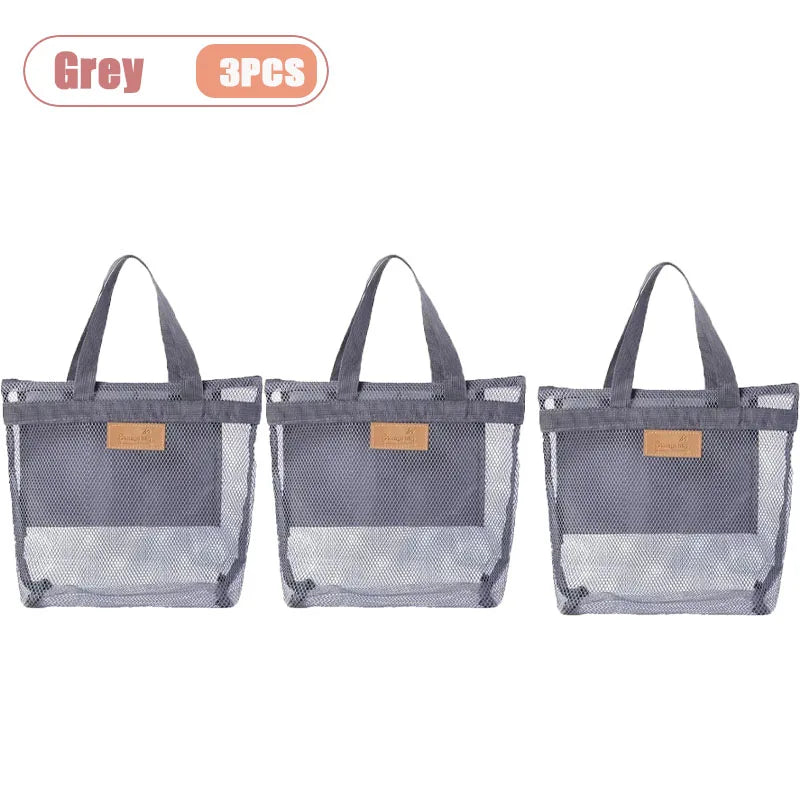 1-5PCS Large Mesh Beach Tote Bag for Swimming Pool Travel Portable Handy Storage Pouch for Wet Clothes Toiletries Towel Oasis Select Grey-3PCS