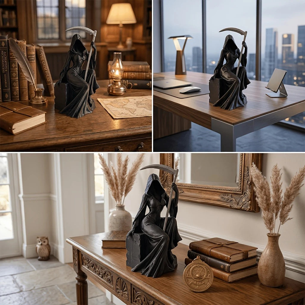 Grim Reaper Figurine Dark Gothic Statue Thames Riverside Sculpture Home Desk Shelf Decor Collectible Ornament Festival Gift Oasis Select