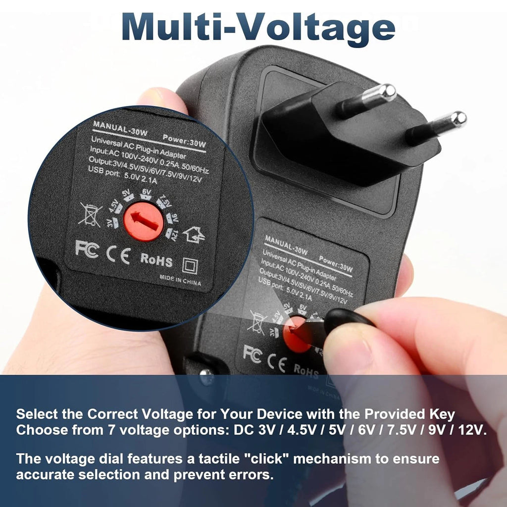 Adjustable Power Supply AC 220V 110V TO DC 3V 4.5V 5V 6V 7.5V 9V 12V Power Supply Adapter 30W USB Universal Charger 5V 2.1A Oasis Select