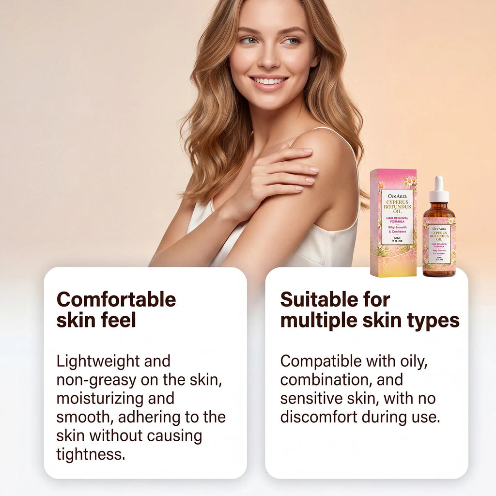 OCEAURA Cyperus Rotundus Oil Hair Removal 60ml Natural Inhibitor Oil Reduces Body Hair Growth Painless Soothing Smooth Skin Care Oasis Select