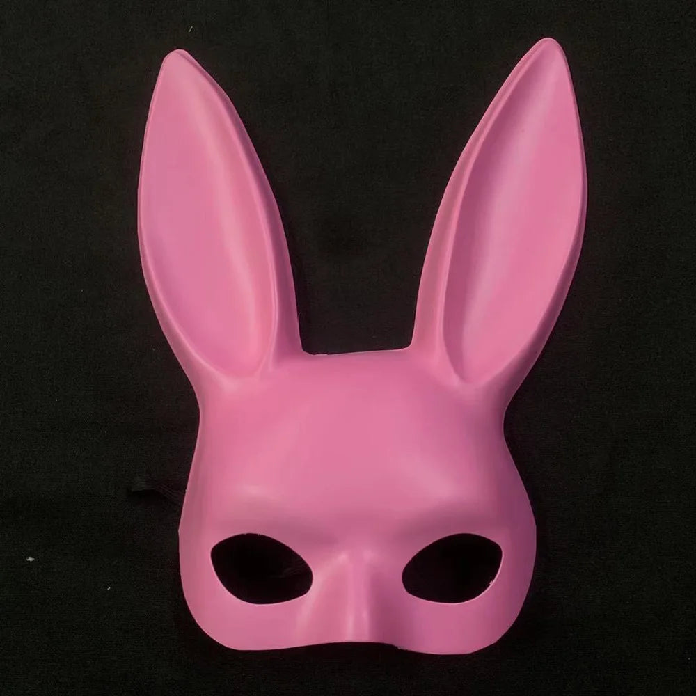Solid Color Halloween Rabbit Ears Half Mask Bright Matte Bunny Cosplay Party Masquerade Festival Anime Bar Nightclub Accessories Oasis Select pink