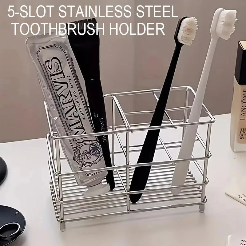 Five Compartment Bathroom Organizer Rack Multi Grid Toothpaste Brush Storage Caddy Countertop Separated Slot Wash Accessory Oasis Select
