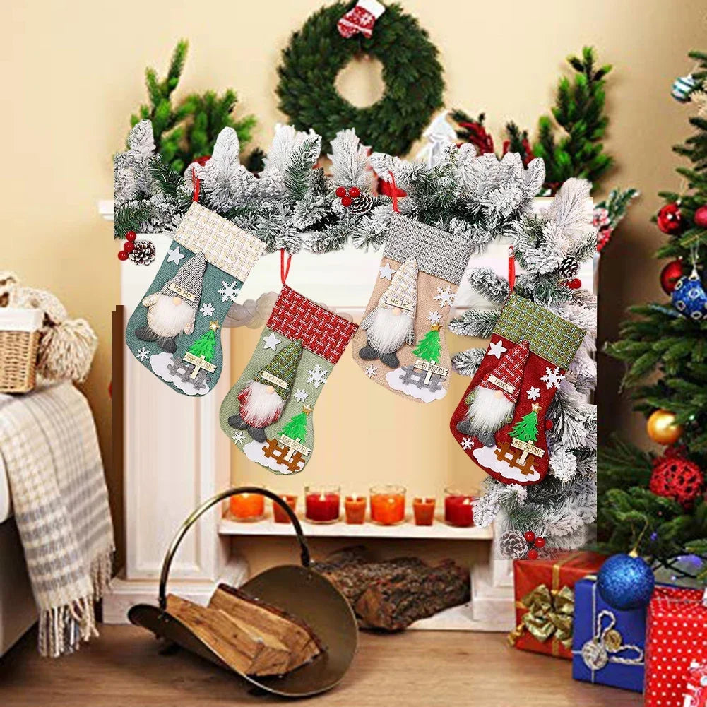 4 Plush Christmas Stockings With 3D Gnome Design For Festive Decor Christmas Ornaments For Xmas Trees Home Decor Oasis Select