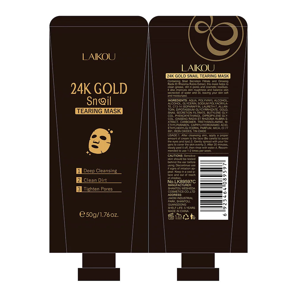 Laikou 24K Gold Snail Collagen Peel-Off Face Mask 50g