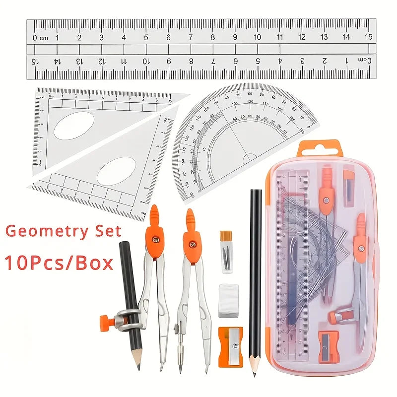 A set of 2-color geometric math stationery, including compasses, erasers, pencils, etc., suitable for drawing and measurement. Oasis Select