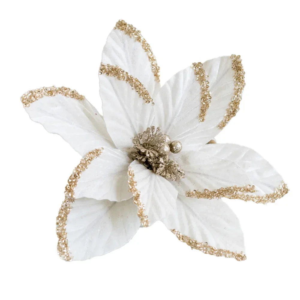 Christmas Glitter Christmas Poinsettia Artificial Christmas Flower Handmade Craftsmanship High-quality Material Realistic Design Oasis Select Cream white China Mainland
