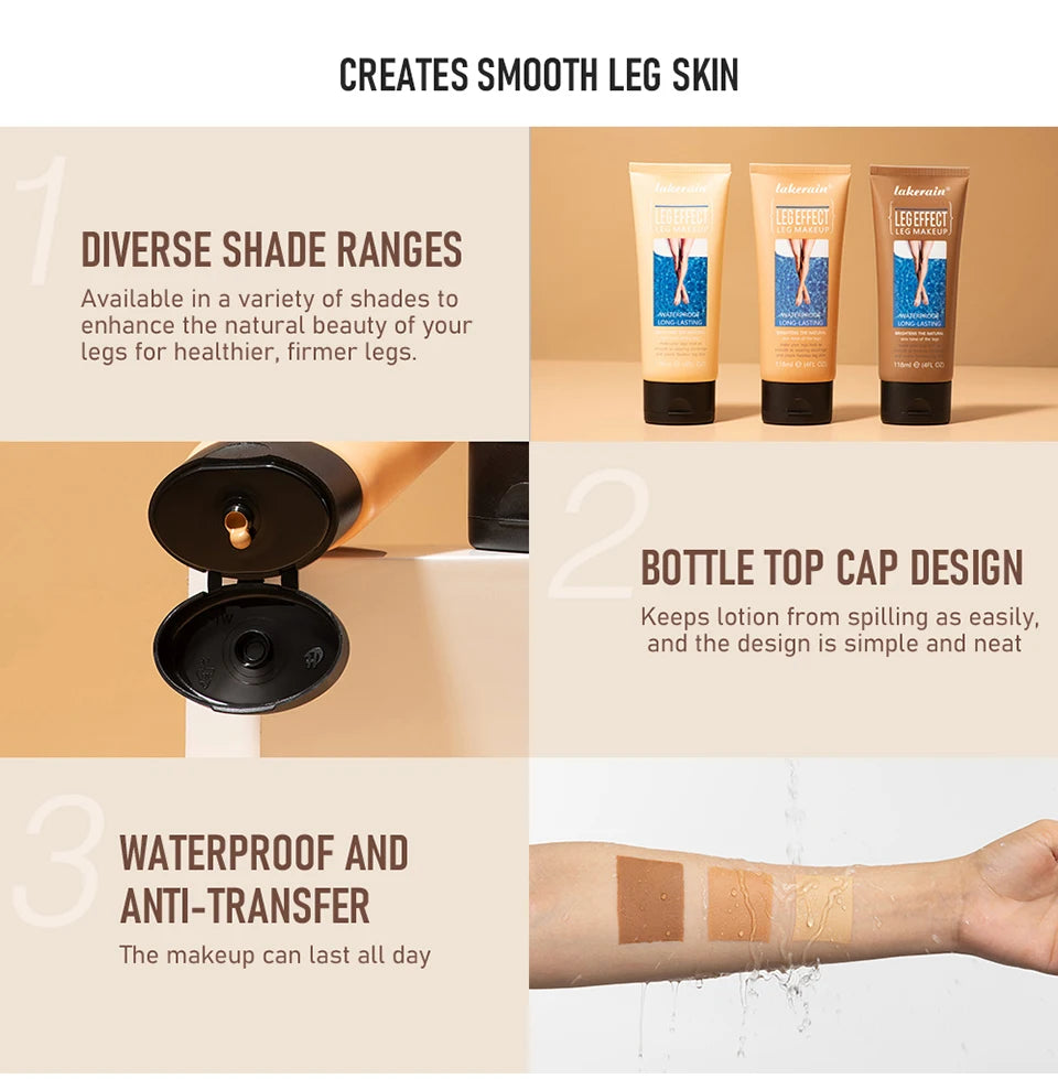 116ml Medium Bronze Body Tanning Cream Leg Makeup Foundation With Brush Waterproof Long Lasting Even Skin Tone Body Makeup Oasis Select